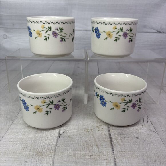 Farberware ENGLISH GARDEN Pink Blue Floral Rim Stoneware 8 oz Flat Cups Set of 4 - Picture 4 of 16